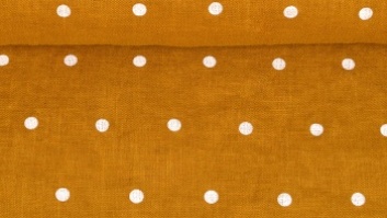 Смягченная 100% льняная ткань, охра-оранжевого цвета с белыми точками