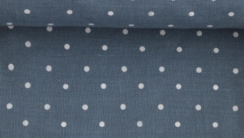 Смягченная 100% льняная ткань дымчато-синяя с мелкими точками