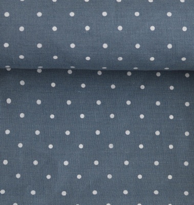 Softened, 100% linen fabric - smoky blue with fine dots