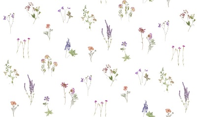 Softened 100% linen fabric - white with meadow flower design