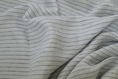 Softened, 100% linen fabric - light gray with black stripes
