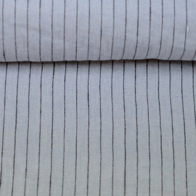 Softened, 100% linen fabric - light gray with black stripes