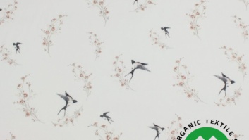 GOTS cert. 100% organic cotton poplin fabric - swallows in flowers